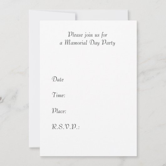 Memorial Day Card Party - Uitnodiging voor een ged (Achterkant)