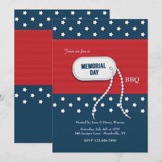 Memorial Day Dog Label Invitation Kaart (Voorkant / Achterkant)