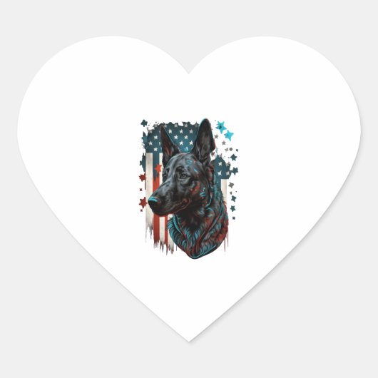 Memorial Day Dutch Shepherd American Flag USA 4de Hart Sticker (Voorkant)