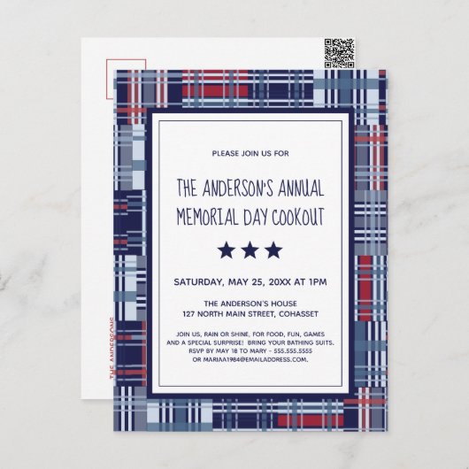 Memorial Day Event Patriotic Invitation Briefkaart (Voorkant / Achterkant)