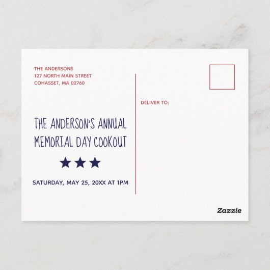 Memorial Day Event Patriotic Invitation Briefkaart (Achterkant)