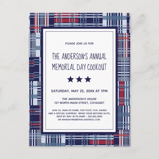 Memorial Day Event Patriotic Invitation Briefkaart (Voorkant)