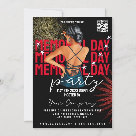 Memorial Day Event Patriotic Party Club Style Kaart (Voorkant)