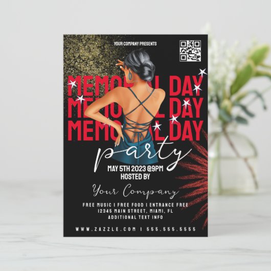 Memorial Day Event Patriotic Party Club Style Kaart (Staand voorkant)