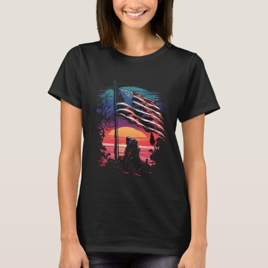 Memorial Day Fallen Veteran American Flag Half Mas T-shirt (Voorkant)