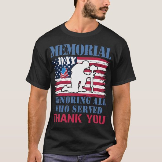 Memorial Day Honing All Who Sered USA Flag Map T-shirt (Voorkant)