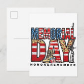Memorial Day Honor & Remember Amerikaanse vlag Aankondigingskaart (Voorkant / Achterkant)