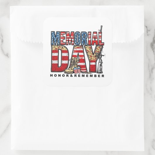 Memorial Day Honor & Remember Amerikaanse vlag Vierkante Sticker (Tas)