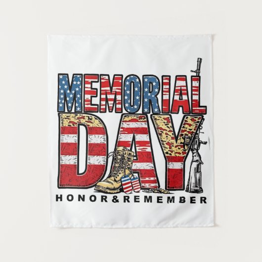 Memorial Day Honor & Remember Amerikaanse vlag Wandkleed (Voorkant)