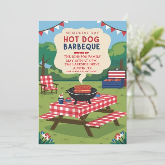 Memorial Day Hot Dog Barbeque Party Kaart (Staand voorkant)