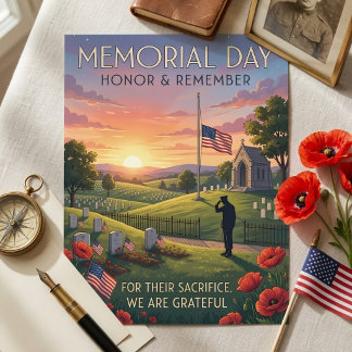 Memorial Day Illustrated Soldier Saluting Poppies Feestdagenkaart