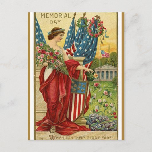  Memorial Day Lady Liberty met Rozen Briefkaart (Voorkant)