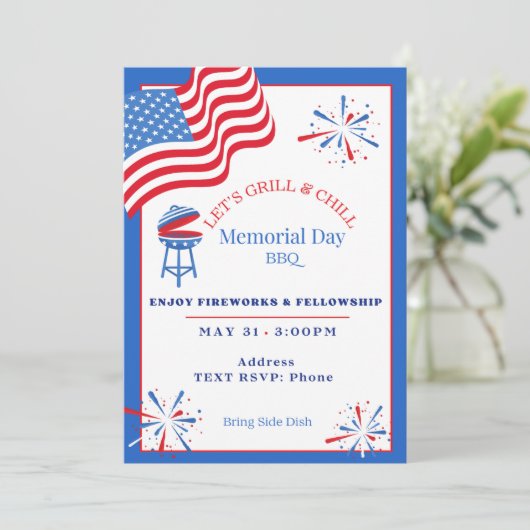 Memorial Day Let's Grill & Chill Uitnodiging (Staand voorkant)