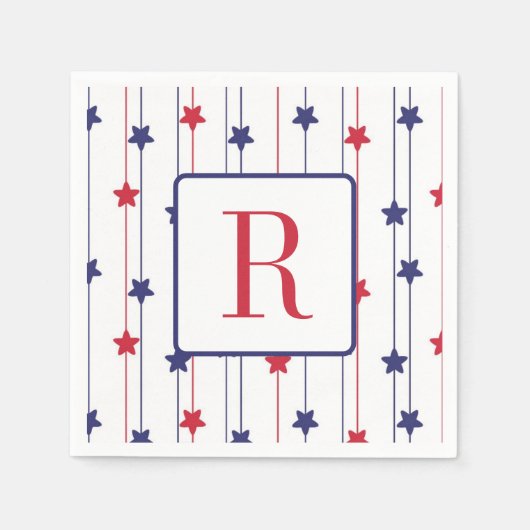 Memorial Day Monogram Party Rood Wit en Blauw Servet (Voorkant)