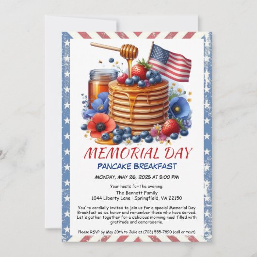 Memorial Day Pancake Ontbijt Uitnodiging (Voorkant)