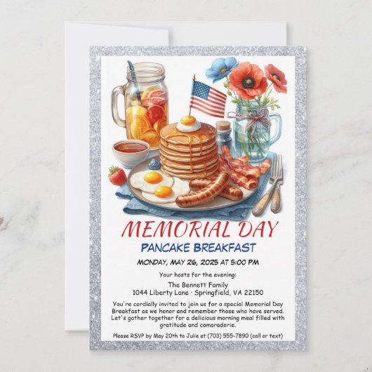 Memorial Day Pancake Ontbijt Uitnodiging (Voorkant)