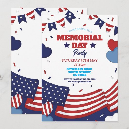 Memorial Day Party Amerikaans rood wit blauw sterr Kaart (Voorkant / Achterkant)