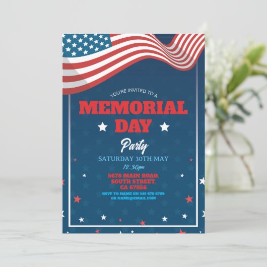 Memorial Day Party Amerikaanse ballonnen vlag Kaart (Staand voorkant)
