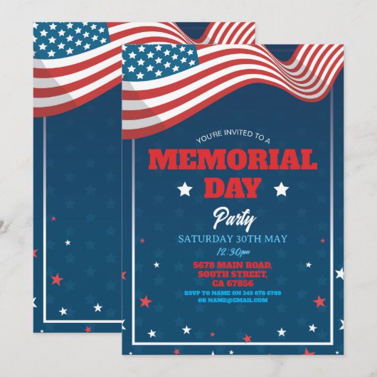 Memorial Day Party Amerikaanse ballonnen vlag Kaart (Voorkant / Achterkant)