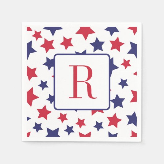 Memorial Day Party Monogram rood wit en blauw Servet (Voorkant)