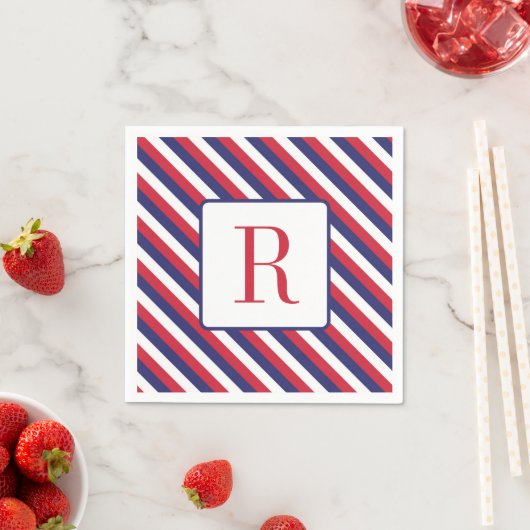 Memorial Day Party Monogram rood wit en blauw Servet (Insitu)