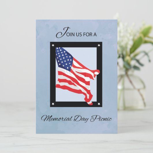 Memorial Day Picknick uitnodiging, vlag, blauwe lu Kaart (Staand voorkant)