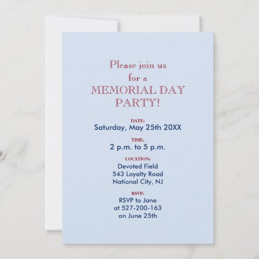 Memorial Day Picknick uitnodiging, vlag, blauwe lu Kaart (Achterkant)
