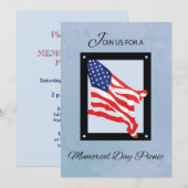 Memorial Day Picknick uitnodiging, vlag, blauwe lu Kaart (Voorkant / Achterkant)