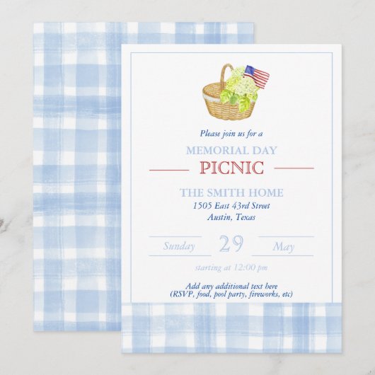 Memorial Day Picnic Uitnodiging (Voorkant / Achterkant)