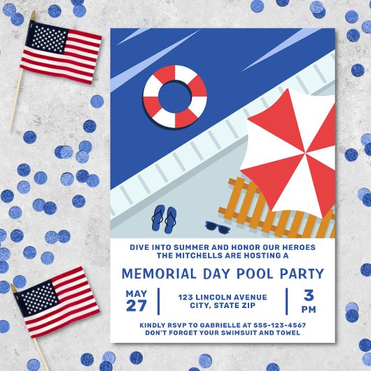 Memorial Day Pool Party Rood Wit & Blauw Kaart