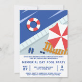 Memorial Day Pool Party Rood Wit & Blauw Kaart (Voorkant)