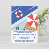 Memorial Day Pool Party Rood Wit & Blauw Kaart (Staand voorkant)