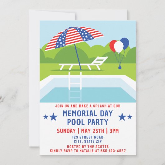Memorial Day Pool Party sterren en strepen Modern Kaart (Voorkant)