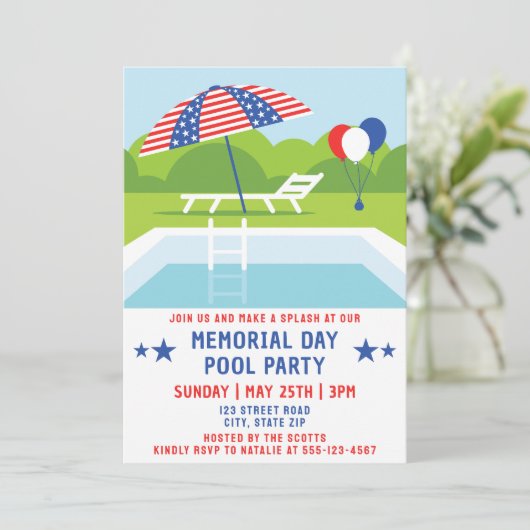 Memorial Day Pool Party sterren en strepen Modern Kaart (Staand voorkant)