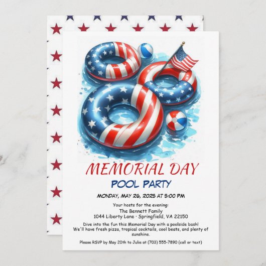 Memorial Day Pool Party | Summer Bash Kaart (Voorkant / Achterkant)