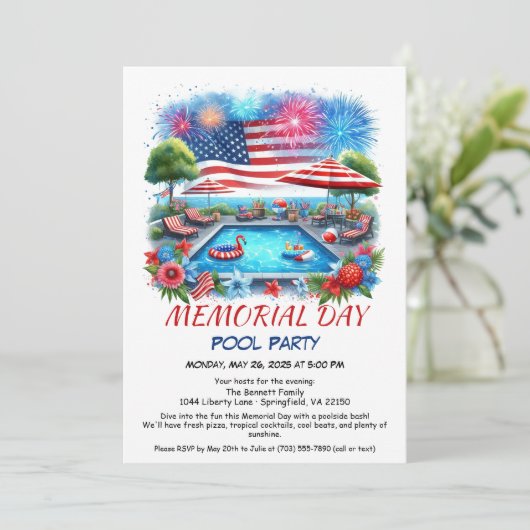 Memorial Day Pool Party | Summer Bash Kaart (Staand voorkant)