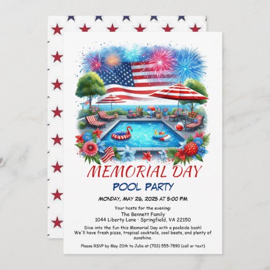 Memorial Day Pool Party | Summer Bash Kaart (Voorkant / Achterkant)