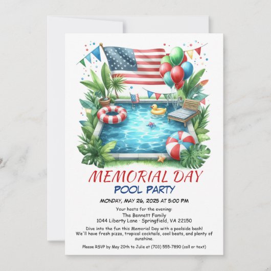 Memorial Day Pool Party | Summer Bash Kaart (Voorkant)