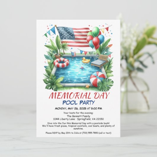 Memorial Day Pool Party | Summer Bash Kaart (Staand voorkant)
