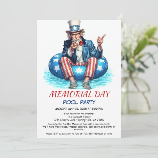 Memorial Day Pool Party | Summer Bash Kaart (Staand voorkant)
