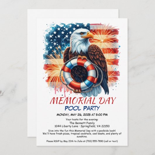 Memorial Day Pool Party | Summer Bash Kaart (Voorkant / Achterkant)