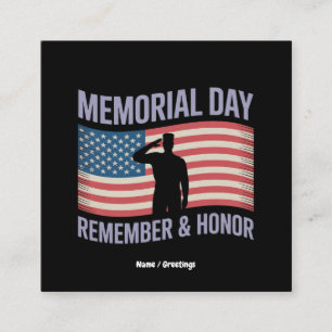 Memorial Day Remember & Honor Patriottische Amerik Vierkante Visitekaartje