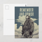 Memorial Day Soldier Clouds Remember and Honor Briefkaart (Voorkant / Achterkant)