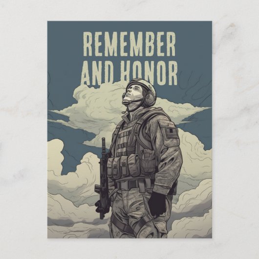 Memorial Day Soldier Clouds Remember and Honor Briefkaart (Voorkant)