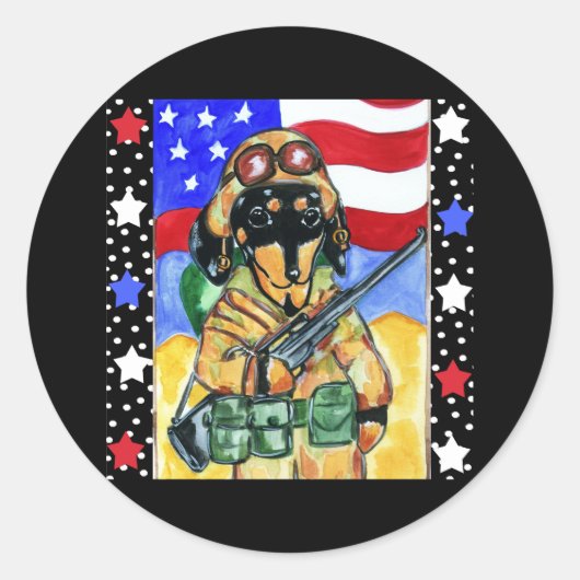 Memorial Day Soldier Dachshund Ronde Sticker (Voorkant)