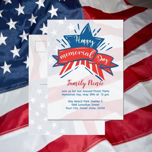 Memorial Day Star Flag Family Picnic Briefkaart