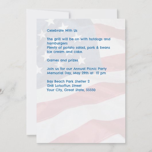 Memorial Day Star Flag Family Picnic Kaart (Achterkant)