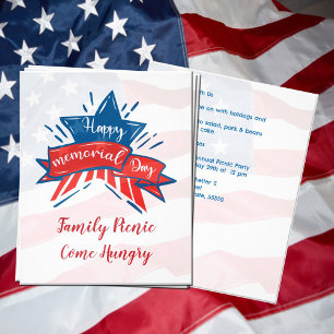 Memorial Day Star Flag Family Picnic Uitnodiging Flyer