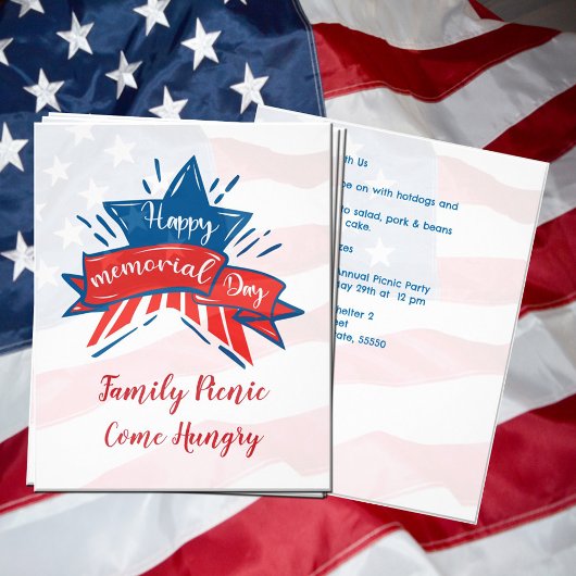Memorial Day Star Flag Family Picnic Uitnodiging Flyer