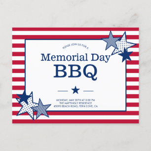 Memorial Day Stars Stripes Modern Patriotic BBQ Uitnodiging Briefkaart